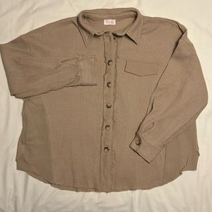 Pink Lily Oversized Long Sleeve Shirt Medium Brown